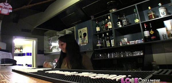  Love Creampie Horny Barmaid gets internal cumshot on the bar table